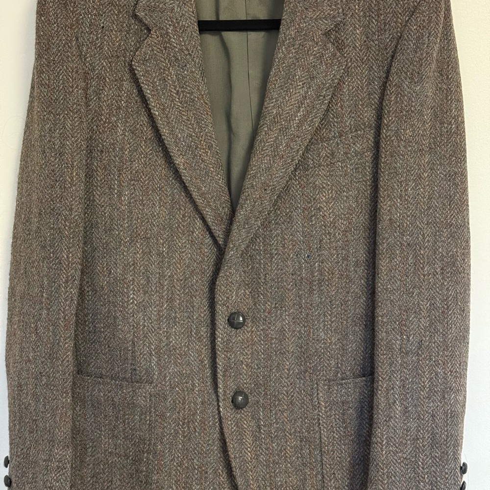 Vintage Harris Tweed Classic Brown Herringbone Blazer made in Scotland